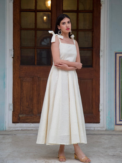 Areena White Chikan Dress