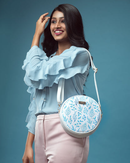 Azure Blooms White Orbit Sling bag