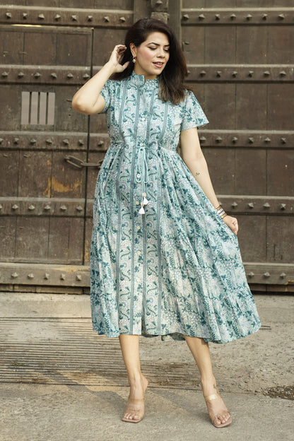 Printed Flutter Sleeves Printed Maxi Dress