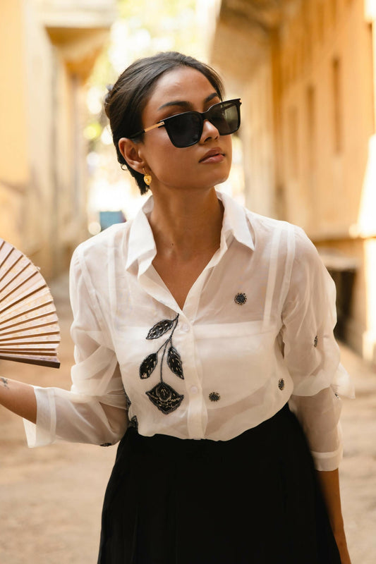 Luna Organza White Handpainted Shirt