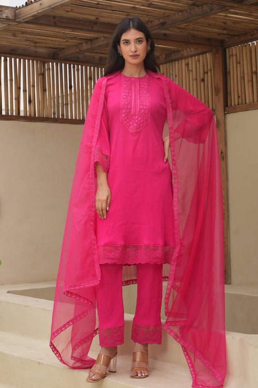 Grace Pink Cotton Crush Suit Set