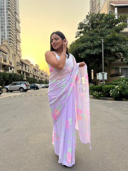 Gulabo - Handpainted Ready To Wear Chiffon Saree