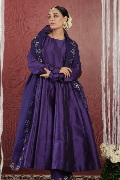Chand Hand-dyed Purple Silk Aari Anarkali Set