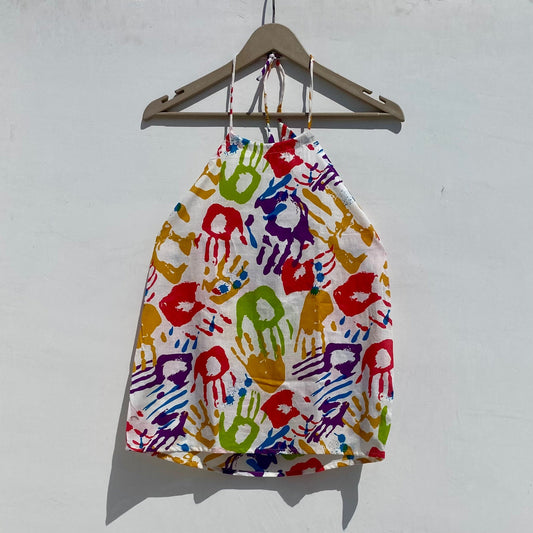 Multicolor Handprint Holi Halter Neck Top