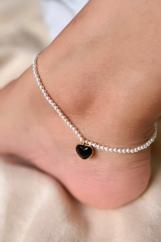 Black Onyx Heart Anklet