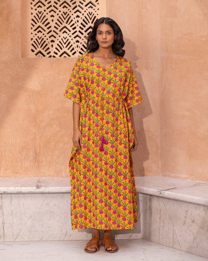 Beet the Root Hand Block Printed Cotton Kaftan