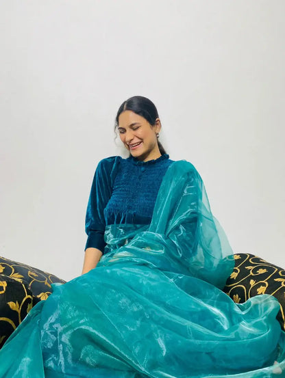 Ocean Blue Organza Saree