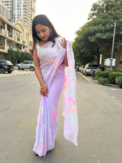 Gulabo - Handpainted Ready To Wear Chiffon Saree