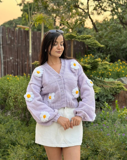Crochet Daisy Woolen Cardigan
