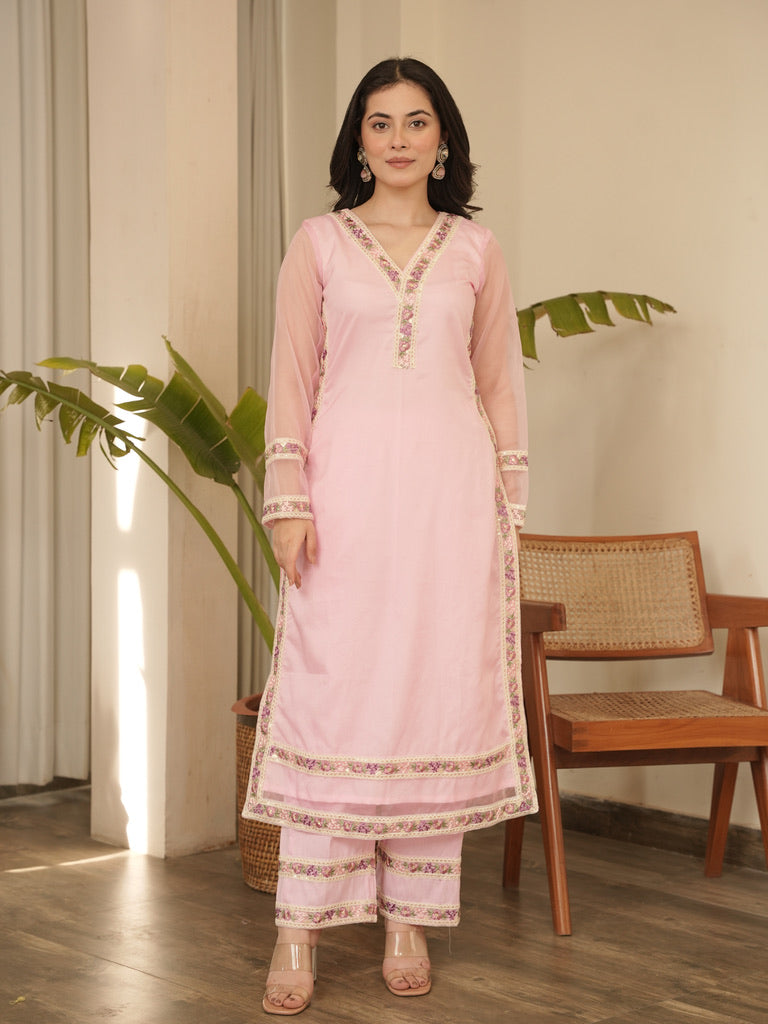 Zara Pure Organza Lace Work Suit Set
