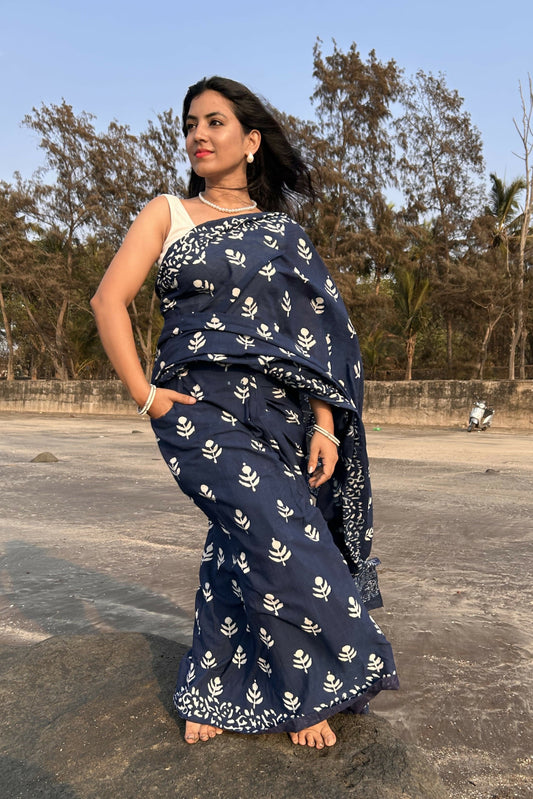 Indigo Passion Blue Cotton Instantwear Pocket Saree