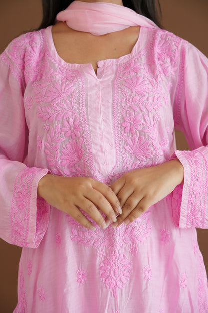 Hayat Chikankari Muslin Silk 3 Piece Set