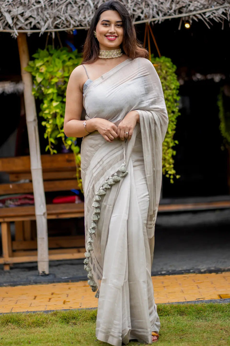 Tissue Silk Saree With Tassels