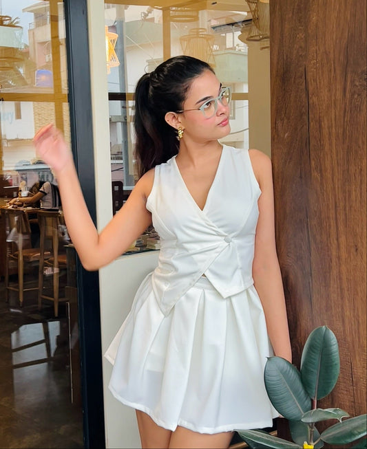 Angel White Lycra Waistcoat & Skirt Set