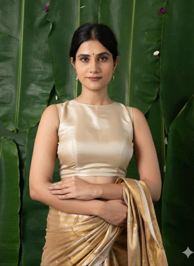 Navya Golden Tissue Sleeveless Back Open Blouse