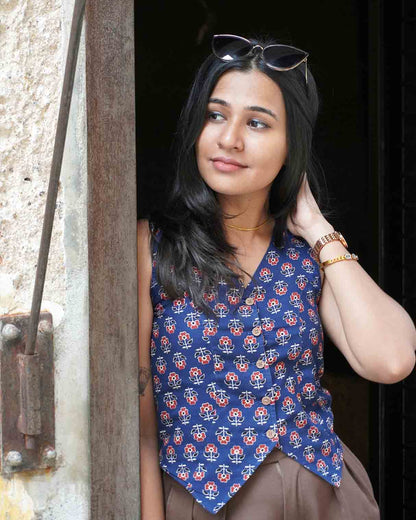 Athena Blue Cotton Waistcoat