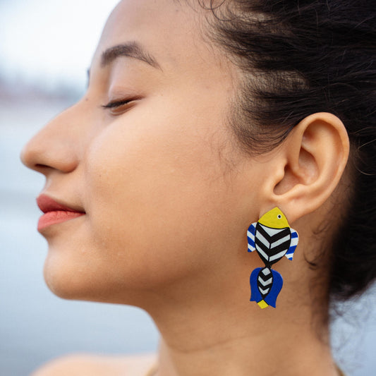 Machli Handpainted Brass Earring