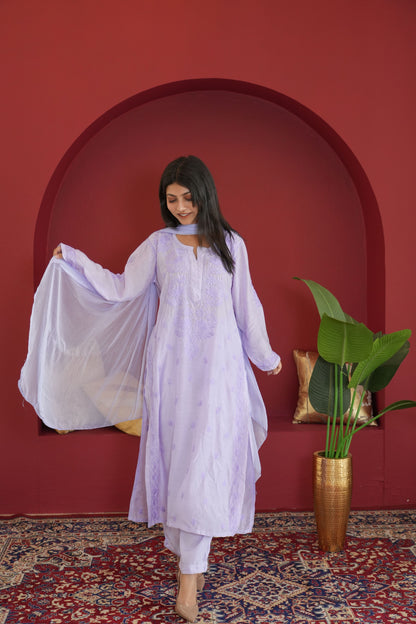 Hayat Chikankari Muslin Silk 3 Piece Set