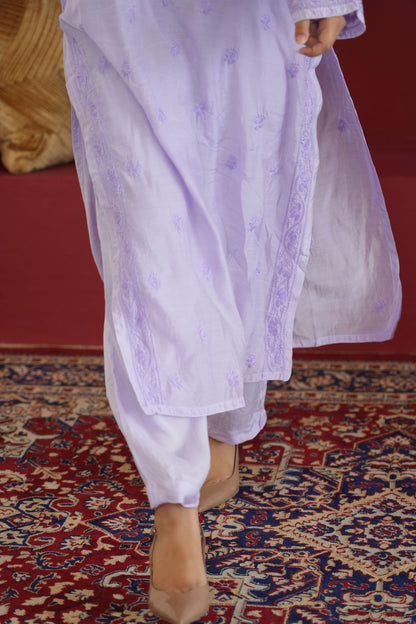 Hayat Chikankari Muslin Silk 3 Piece Set