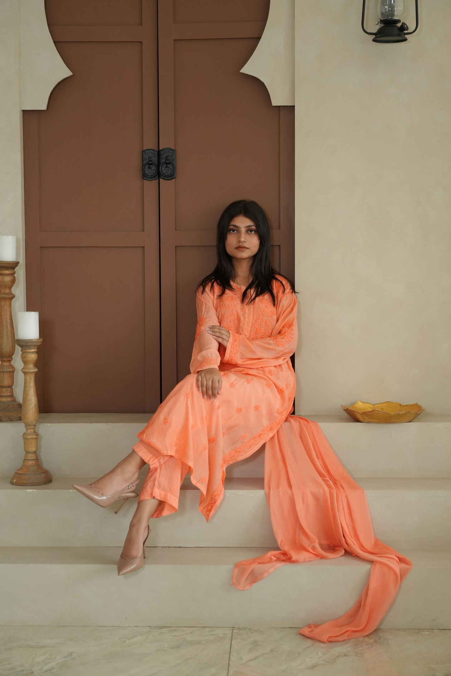 Hayat Chikankari Muslin Silk 3 Piece Set