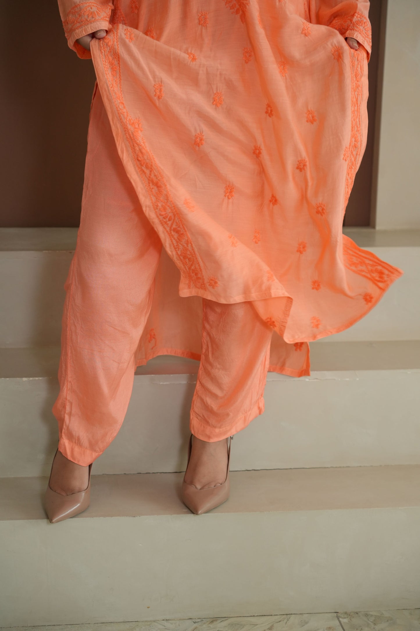 Hayat Chikankari Muslin Silk 3 Piece Set
