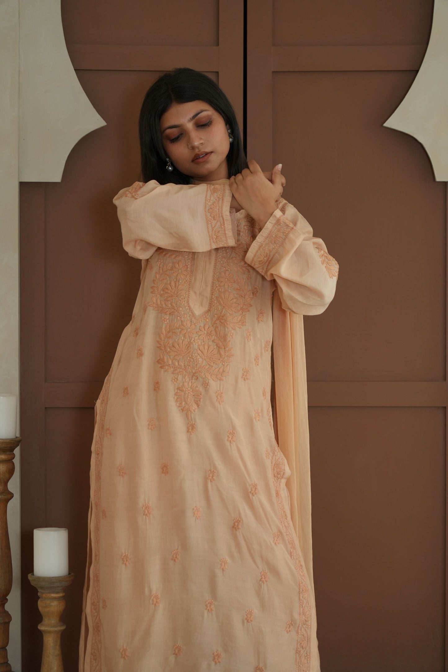 Hayat Chikankari Muslin Silk 3 Piece Set