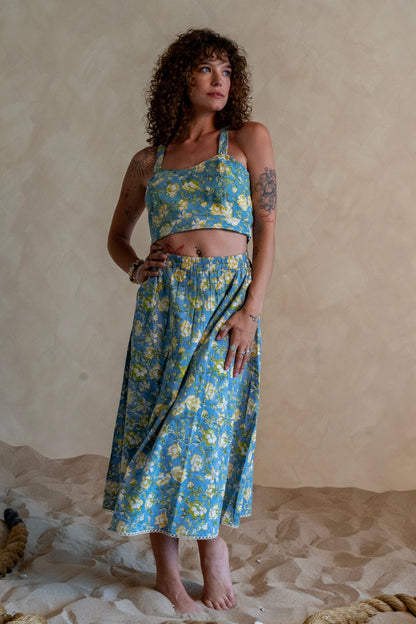 Powder Blue Skirt & Crop Top Set