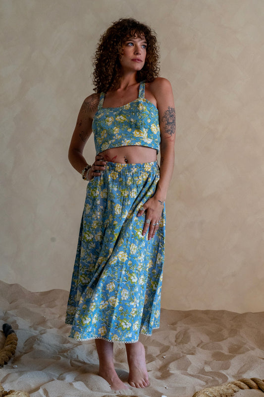 Powder Blue Skirt & Crop Top Set