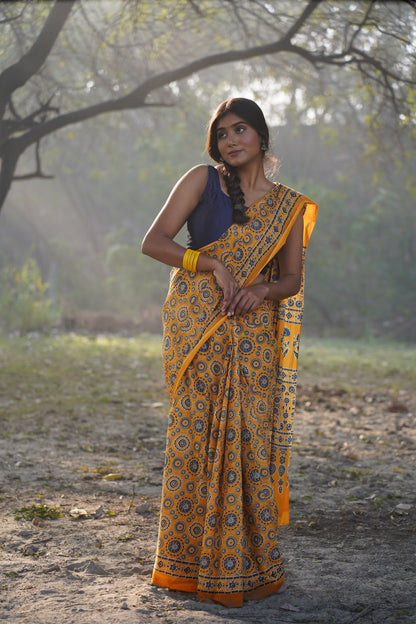 A Beautiful Sunset Ajrakh Saree