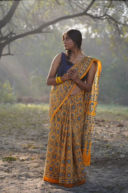A Beautiful Sunset Ajrakh Saree