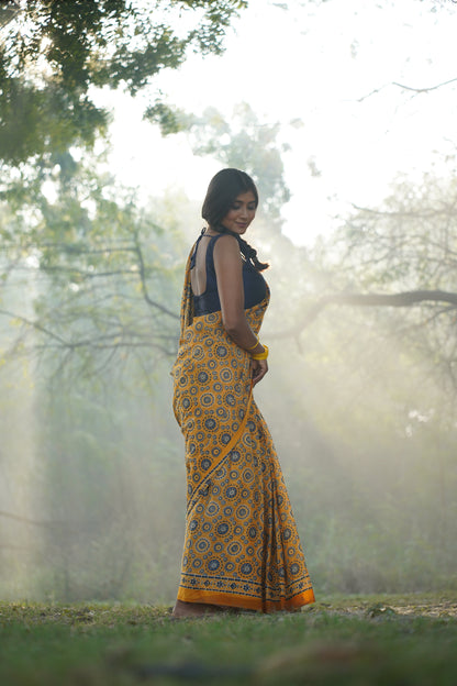 A Beautiful Sunset Ajrakh Saree