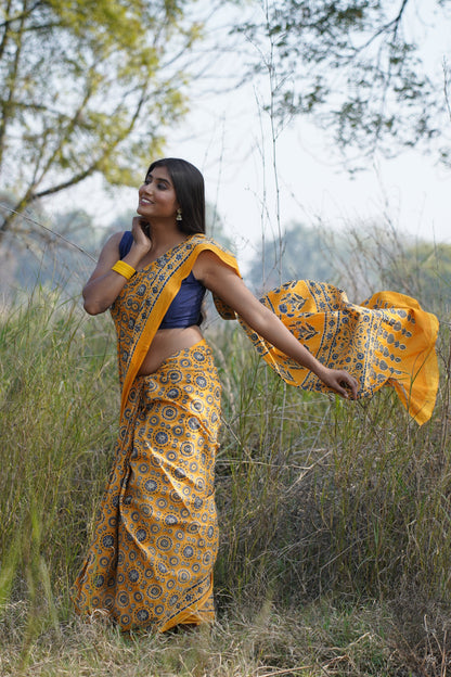 A Beautiful Sunset Ajrakh Saree
