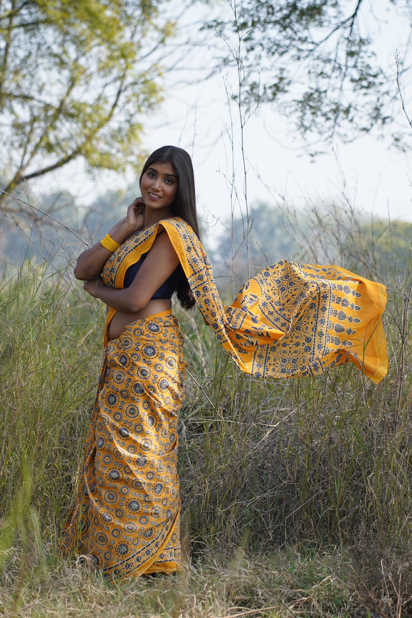A Beautiful Sunset Ajrakh Saree