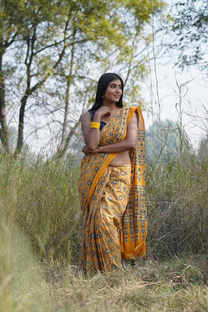 A Beautiful Sunset Ajrakh Saree