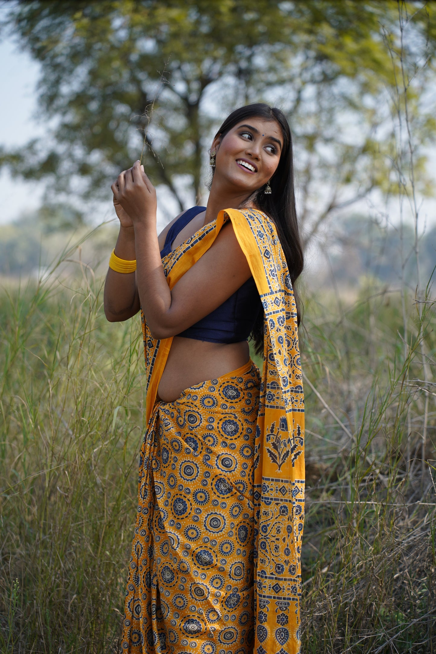 A Beautiful Sunset Ajrakh Saree