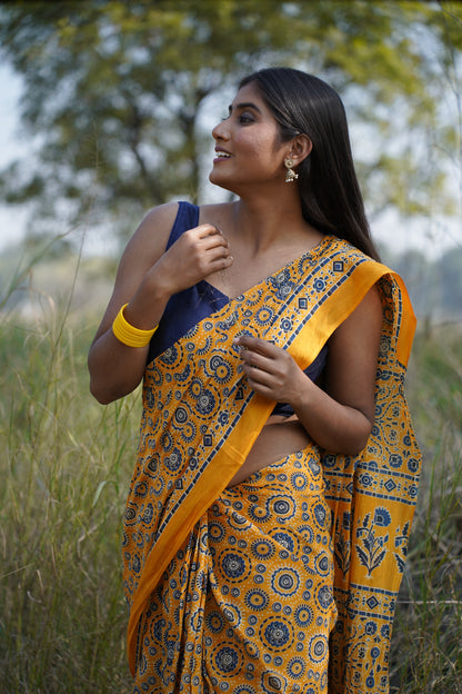 A Beautiful Sunset Ajrakh Saree