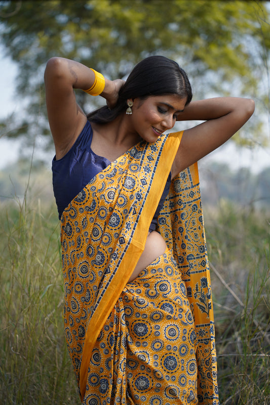 A Beautiful Sunset Ajrakh Saree