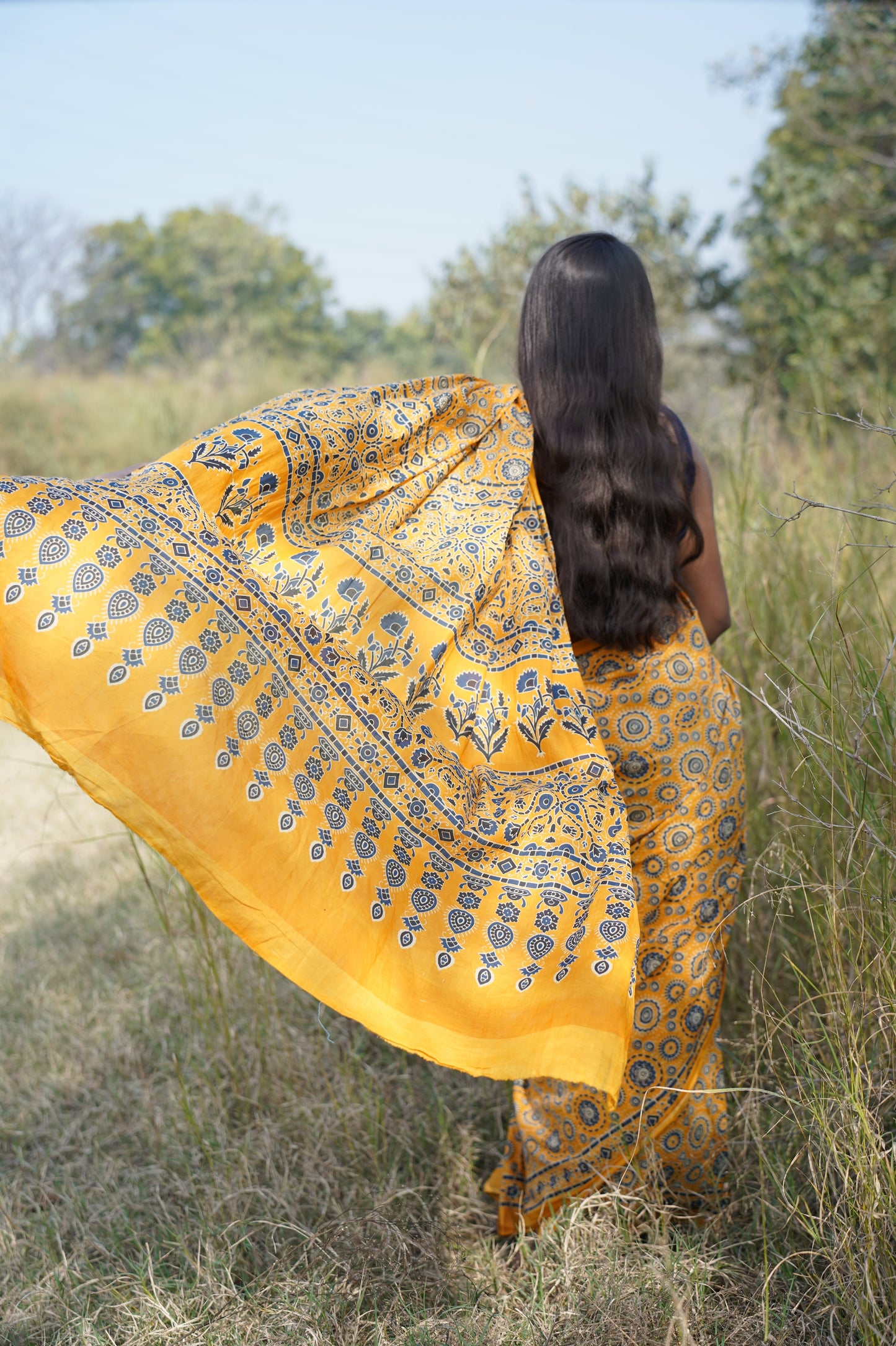 A Beautiful Sunset Ajrakh Saree