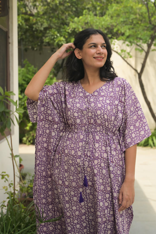 Kamal Hand Block Printed Cotton Midi Kaftan