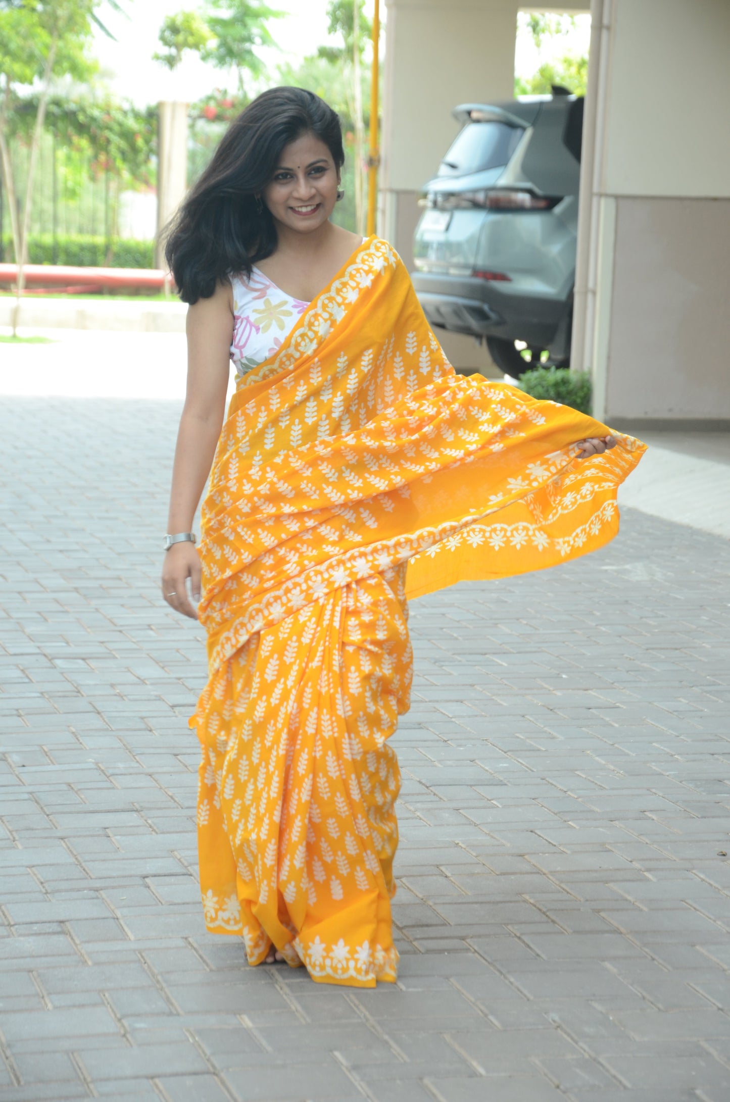 Ammiya Handblock Natural Dye - Mul Cotton Saree