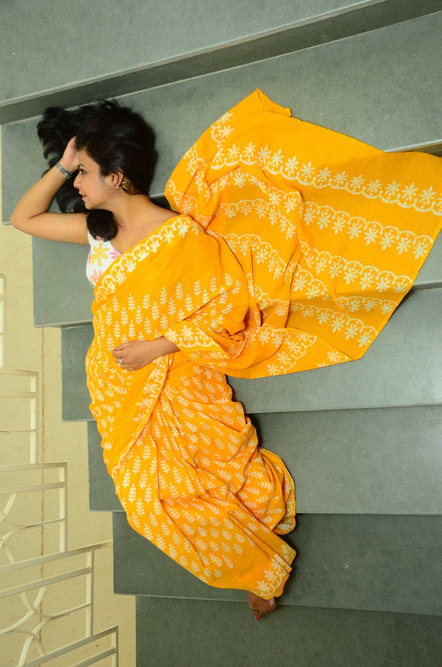 Ammiya Handblock Natural Dye - Mul Cotton Saree