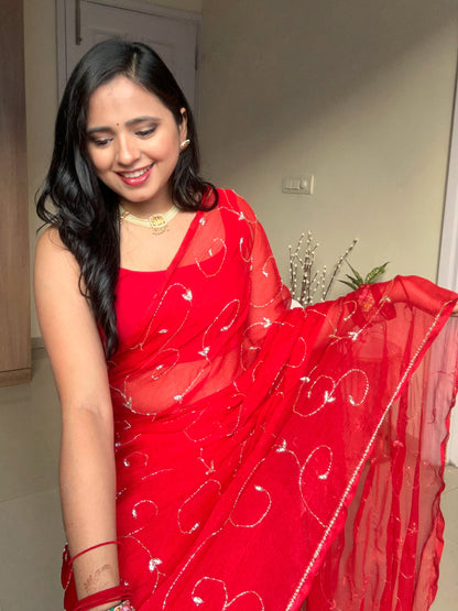 Banno Tera Swagger -Jaal Embroidery Pre-Pleated Shimmer Chiffon Saree