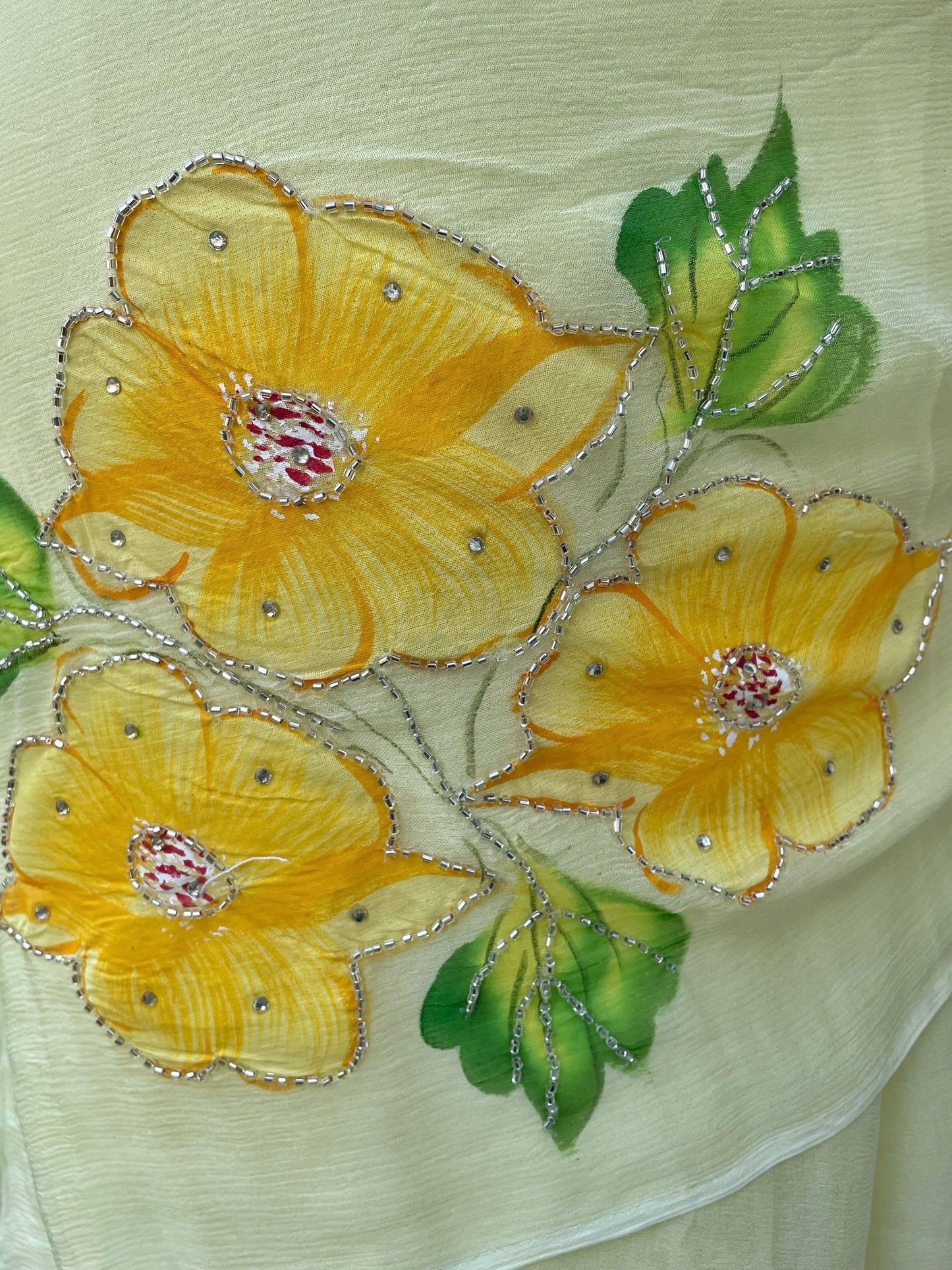 Gudhal ka Phool - Hand Painted Pre Pleated Chiffon Saree