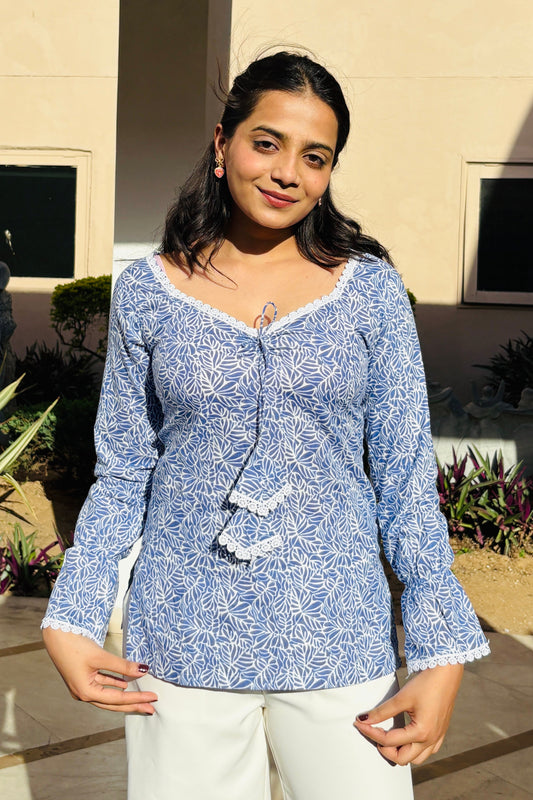 Noor Balloon Sleeves Blue Top