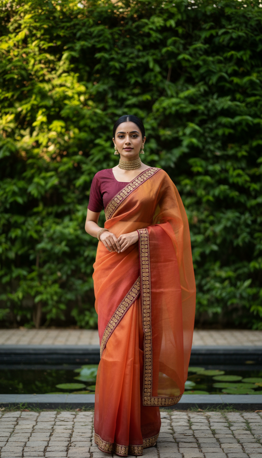 Ethereal Blossom Handwoven Organza Saree