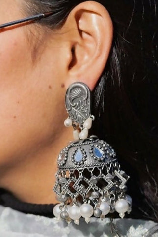 Keish Silver Oxide Jhumkas