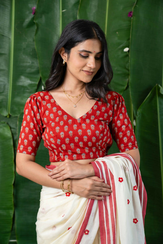 Vasudha CurveFit Stretchable Cotton Red Printed Blouse