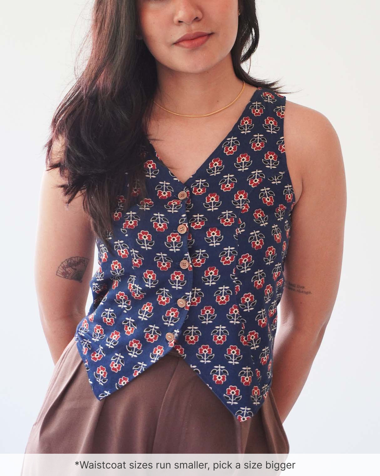 Athena Blue Cotton Waistcoat