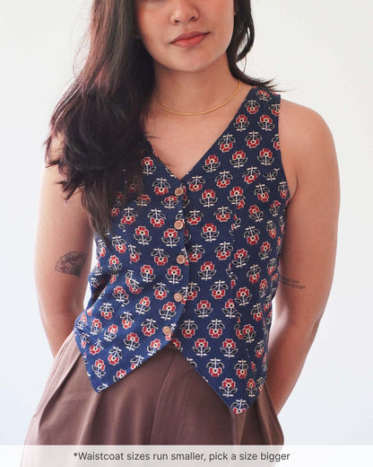 Athena Blue Cotton Waistcoat