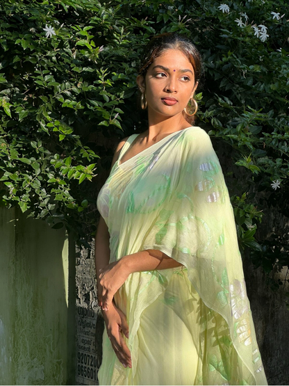 Gulabo - Handpainted Ready To Wear Chiffon Saree